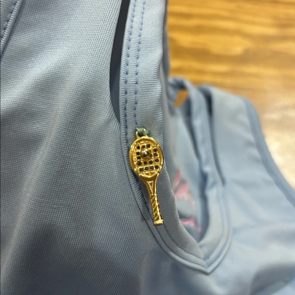 Lucky in Love Girls Size Large (14) Blue Tennis Top with Gold Tennis Charm